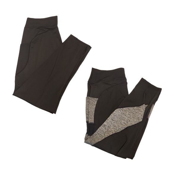 Set of 2 Leggings Women's 2XL with Pockets Black and Black/ Gray - Picture 1 of 10